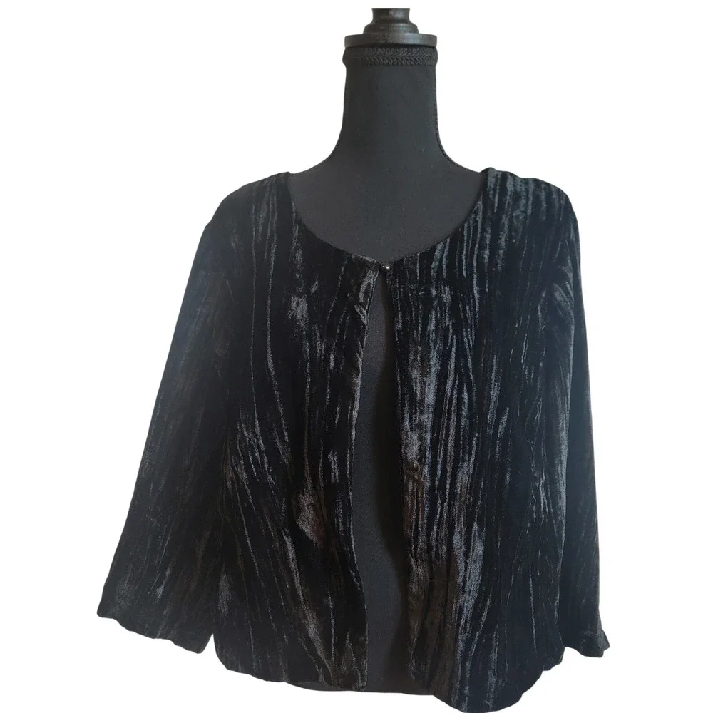 Chris McLaughlin Black Crushed Velvet Holiday Topper Jacket Womens XL